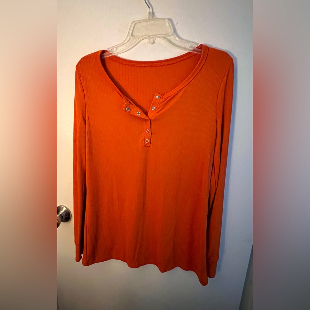 orange Henley style long sleeve shirt